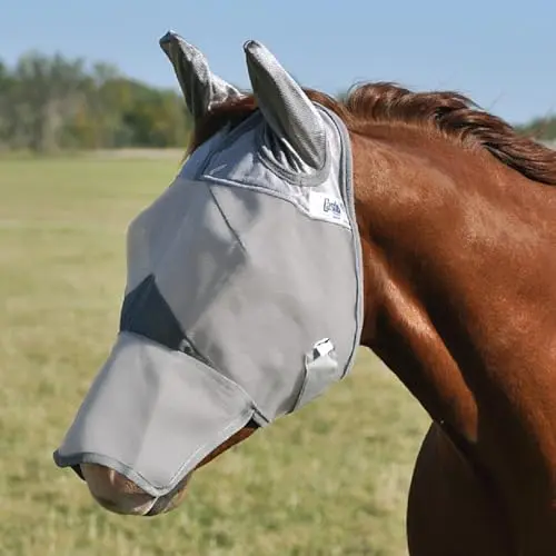 Cashel Crusader fly mask with long nose and ear coverage on horse