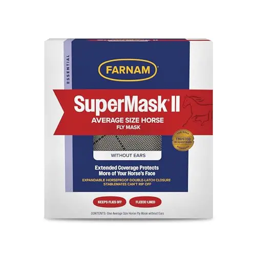 Farnam SuperMask II fly mask with extended face coverage and double-latch closure