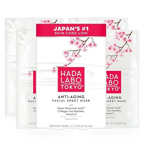 Hada Labo Tokyo anti-aging facial mask applied on face