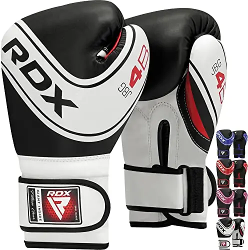 RDX junior boxing gloves in black with ventilated palm design