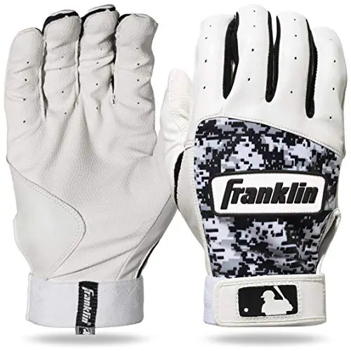 Franklin Sports MLB Digitek batting gloves in gray, white, and black digital camo pattern
