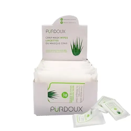 PURDOUX CPAP mask wipes in travel-friendly packaging