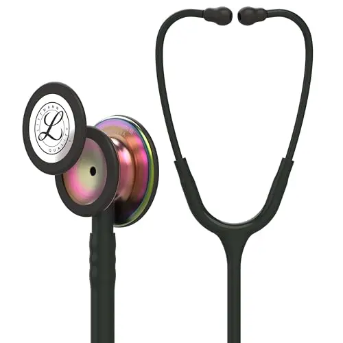 Littmann Classic III stethoscope with rainbow finish chestpiece and black tubing