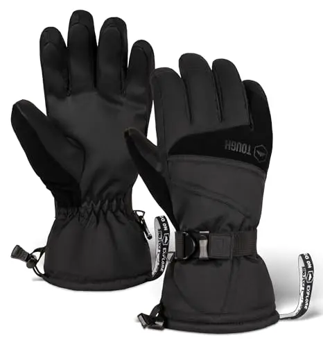 Tough Outdoors waterproof snowboarding gloves with adjustable wrist buckle