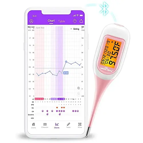 Easy@Home smart basal thermometer with pink finish and backlit display