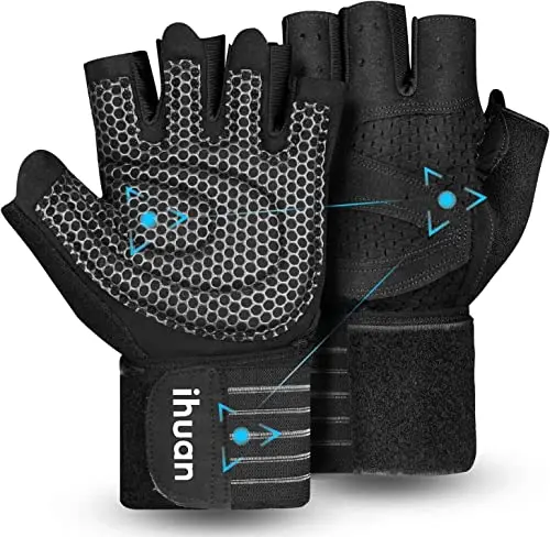 ihuan Ventilated Weight Lifting Gloves with mesh back and wrist wraps