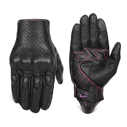Superbike women's motorcycle gloves with rose line accents and hard knuckle protection