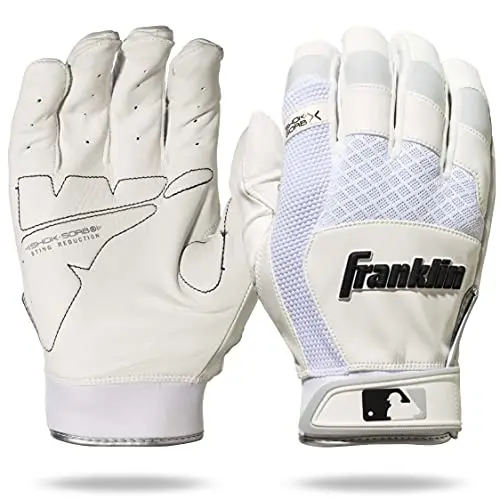 Franklin Sports Shok-Sorb X batting gloves in white color
