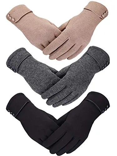 Patelai 3-pack women's winter gloves in black, gray, and khaki colors