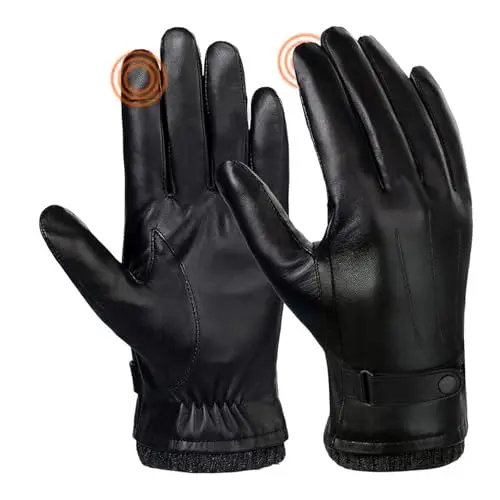 SANKUU Black Leather Gloves with touchscreen and sleek design