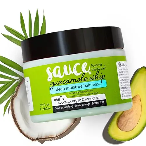 SAUCE BEAUTY Guacamole Whip Hair Mask container with creamy texture