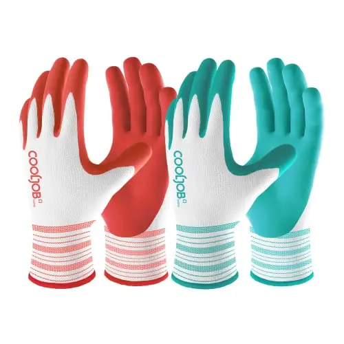 COOLJOB women's gardening gloves in red and green colors