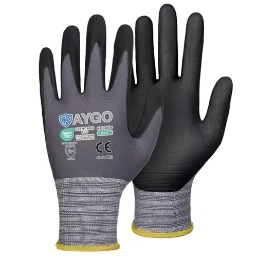 KAYGO MicroFoam Nitrile Coated work gloves showing textured grip and comfortable fit