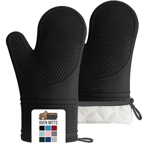 GORILLA GRIP black silicone oven mitts with cotton lining
