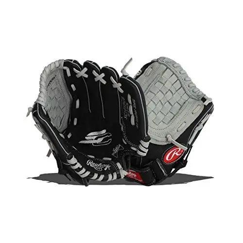 Rawlings SURE CATCH youth baseball glove in black and grey