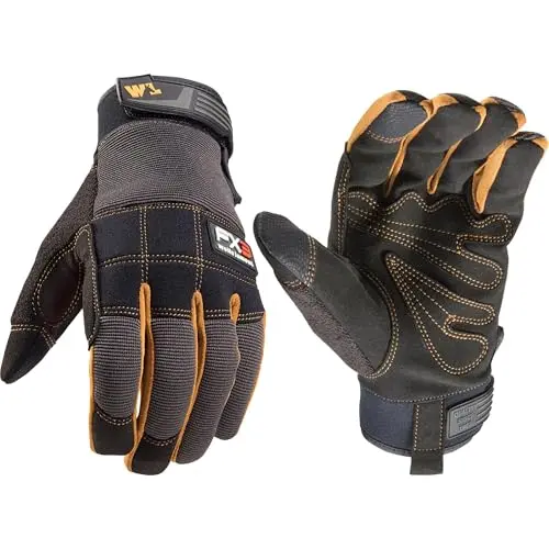 Wells Lamont black work gloves with synthetic leather palm