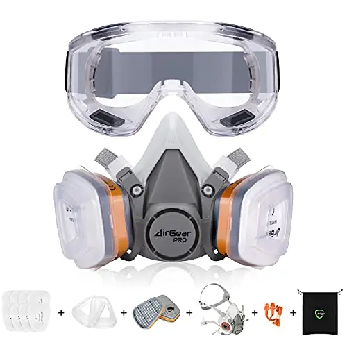 AirGearPro G-500 half face respirator mask with safety goggles