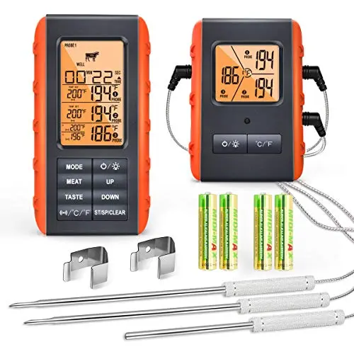 VAUNO wireless meat thermometer with three probes and display