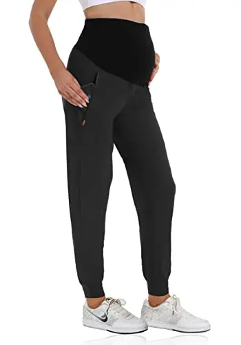 V VOCNI maternity jogger pants with zippered pockets and elastic cuffs