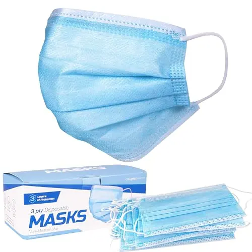 ASTM Level 3 disposable blue face masks in a pack