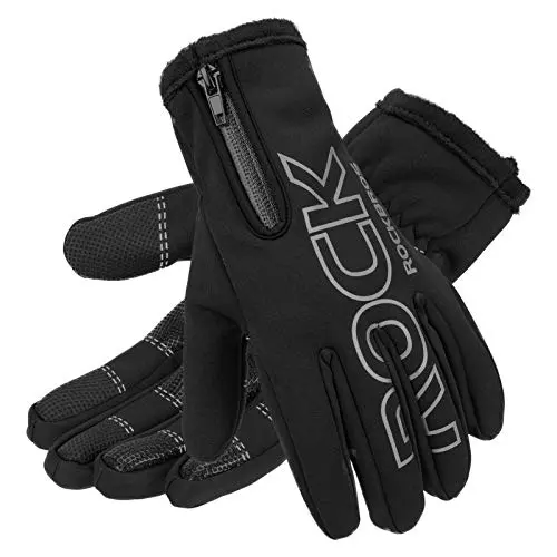 ROCKBROS winter cycling gloves with wrist zipper and reflective strips