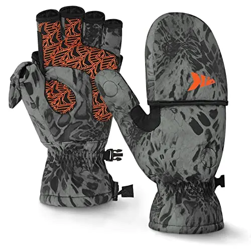 KastKing PolarBlast ice fishing gloves showing convertible mitten design
