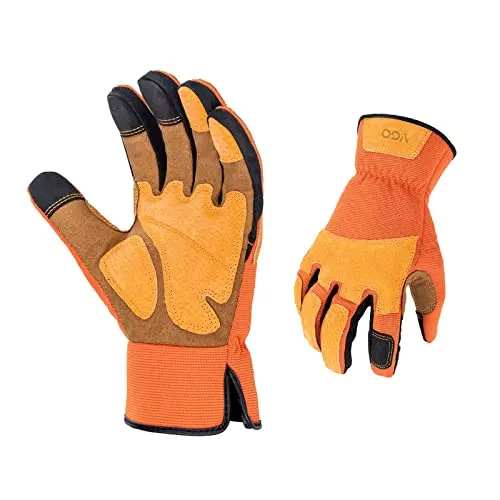 VGO gardening gloves in orange color with touchscreen capability