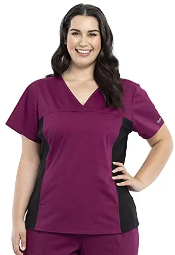 Cherokee V-neck scrub top with knit side panels