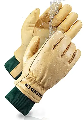 FEISHDEK yellow cowhide leather work gloves with knit cuff for cold weather