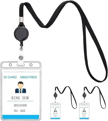 KINGSUM retractable badge reel with clear ID holder in black