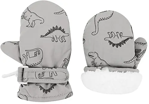 Slivery Color waterproof toddler mittens with dinosaur print
