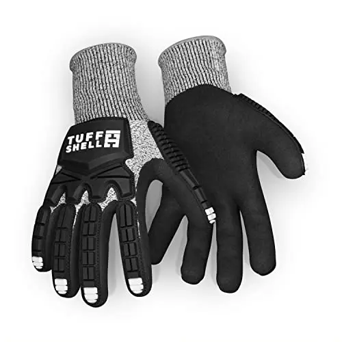 Tuff Shell cut resistant lobstering gloves in black and grey with touchscreen capability