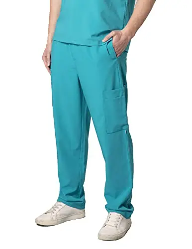 Care+Wear men's straight leg scrub pants in teal showing seven pockets