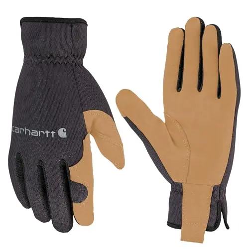 Carhartt black work gloves with breathable mesh and reinforced palm