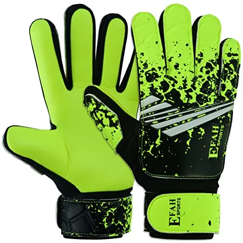 EFAH SPORTS youth soccer goalkeeper gloves in fluorescent yellow