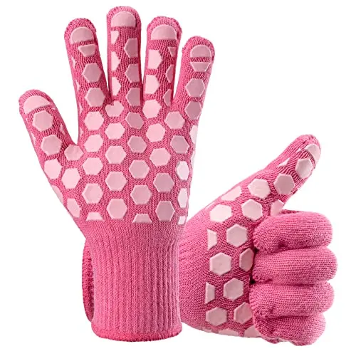 BESSTEVEN pink BBQ oven gloves with silicone grip points