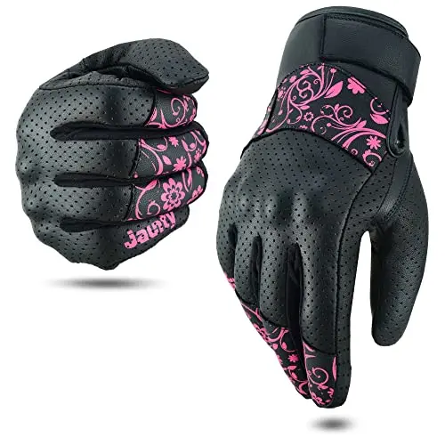 JAUNTY pink motorcycle gloves with perforated leather and feminine design