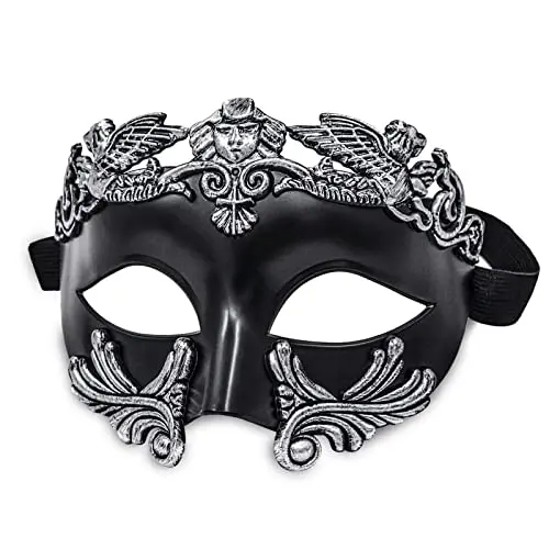 MYSEUNI silver Roman Greek masquerade mask for men