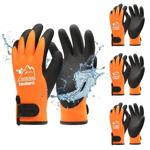 toolant 100% waterproof winter work gloves in orange with grip coating