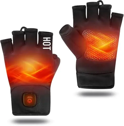 uncn fingerless heated gloves showing elastic fit and touchscreen capability