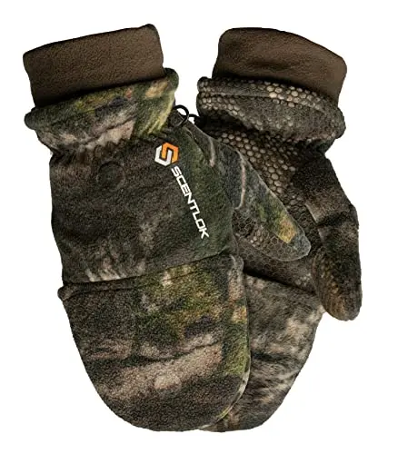 ScentLok fleece hunting gloves with magnetic flip-top mitt