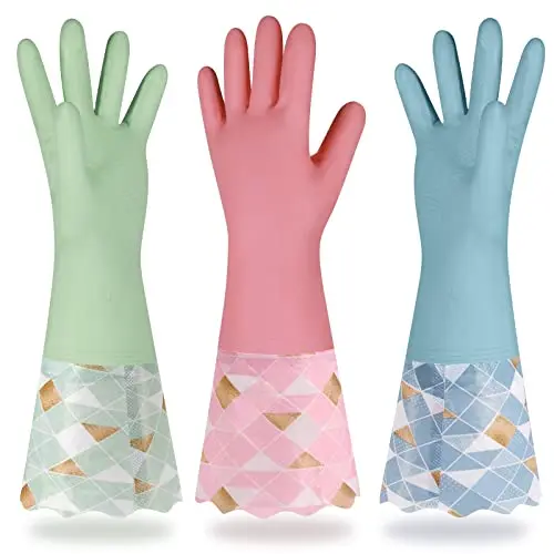 Yiomxhi PVC cleaning gloves with cotton lining