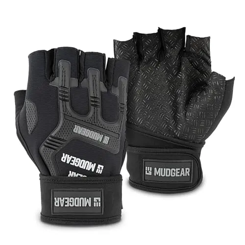 MudGear fingerless workout gloves with wrist wraps and knuckle guards