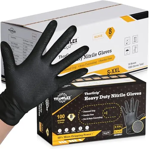 TitanFlex black nitrile disposable gloves with diamond texture grip