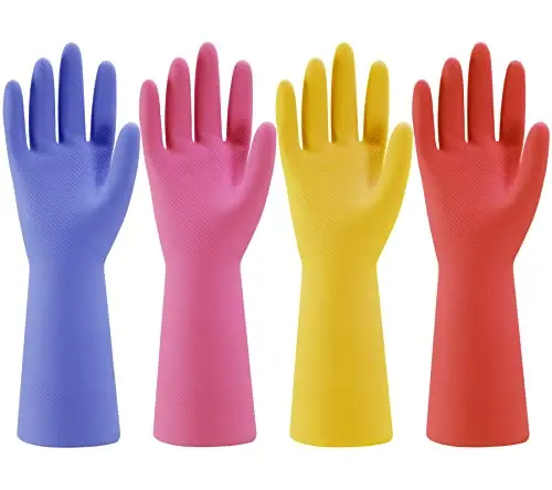 Bamllum colorful rubber gloves with flocked lining for dishwashing