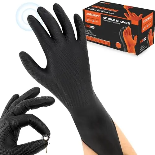 ANBOSON black nitrile gloves with diamond grip for heavy duty use