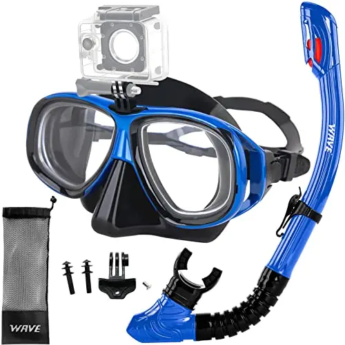 WAVE nearsighted snorkel mask with camera mount and anti-fog lenses