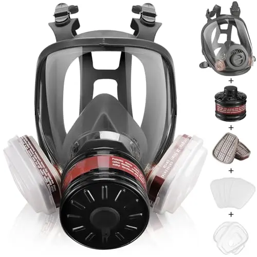 Full face gas mask with dual filtration system and adjustable headband