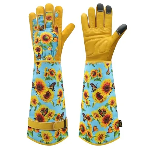 DLY blue floral print gardening gloves with touchscreen capability