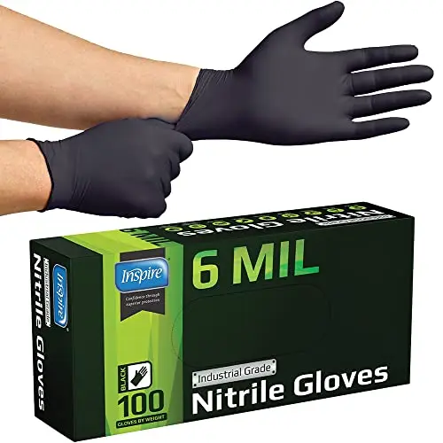 Inspire 6-mil black nitrile gloves for cooking and industrial use